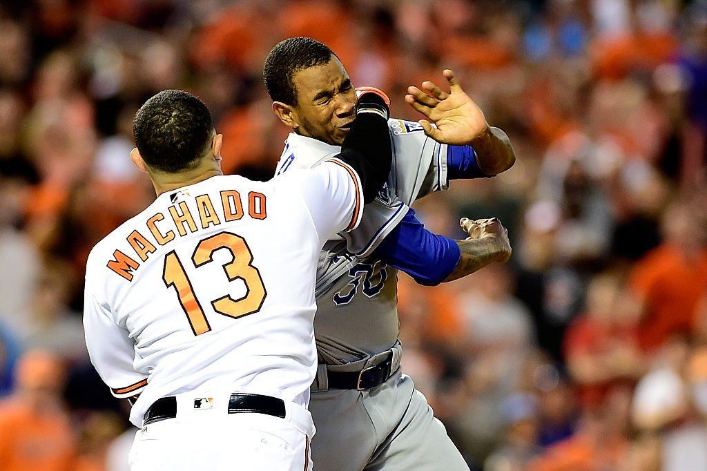 Manny Machado throws a punch at Yordano Ventura Manny Machado throws a punch at Yordano Ventura
