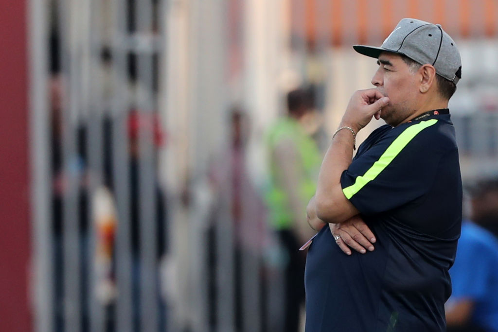 Diego Maradona coaching soccer