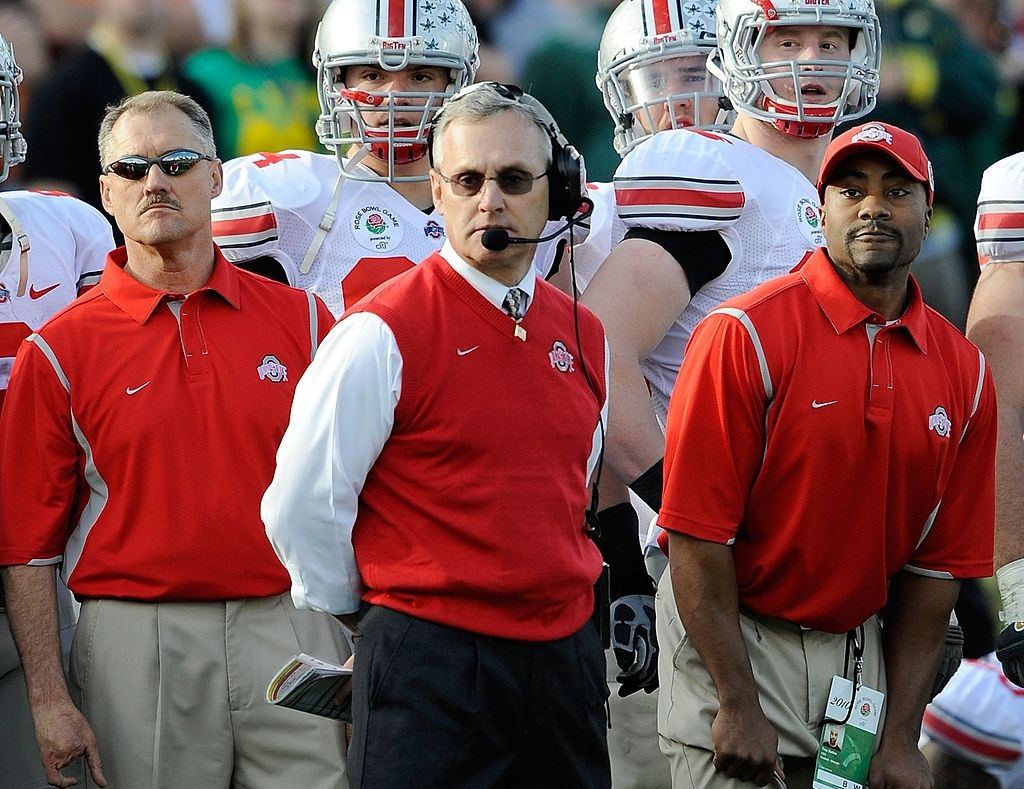 Jim Tressel and the Ohio State Buckeyes at the 2010 Rose Bowl Jim Tressel and the Ohio State Buckeyes at the 2010 Rose Bowl