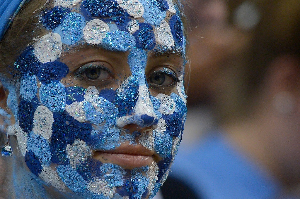 A UNC fan looks on ahead of a game against Virginia Tech