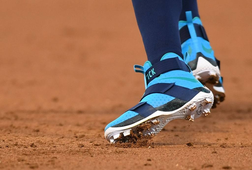 Nelson Cruz of the Seattle Mariners wearing Nike LeBron James Soldiers10 baseball cleats