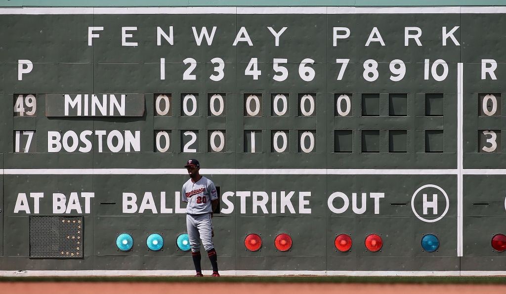 Eddie Rosario of the Minnesota Twins stands in front of the score board at Fenway Park Eddie Rosario of the Minnesota Twins stands in front of the score board at Fenway Park