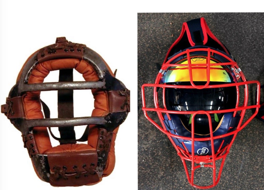 A catchers mask from the 1920s versus now A catchers mask from the 1920s versus now