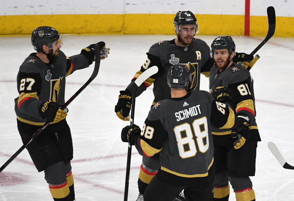 Las Vegas Golden Knights-Shea Theodore 27-Reilly Smith 19 - Jonathan Marchessault 81- Nate Schmidt 88