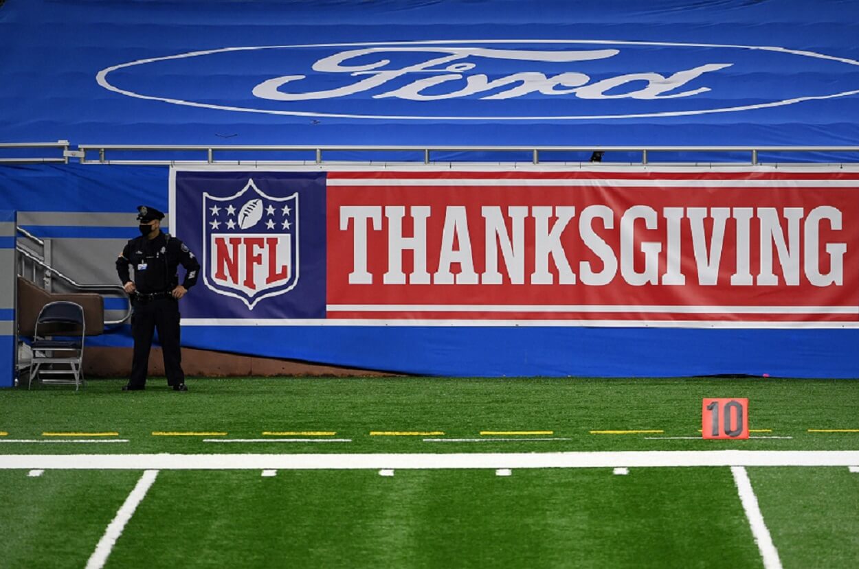 A view of an NFL Thanksgiving sign circa 2020