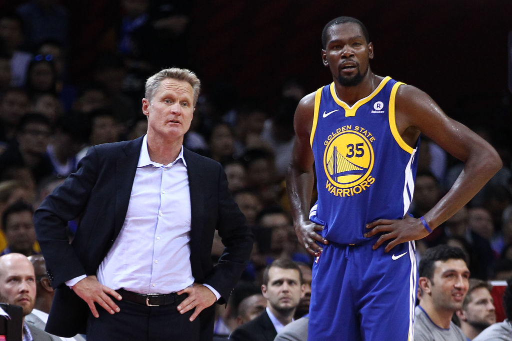 Steve Kerr (left) gave Kevin Durant high praise for one 2019 NBA Playoffs achievement.