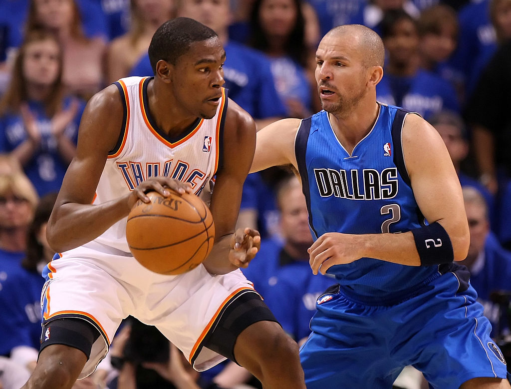 Jason Kidd (right) was a stud on defense vs. the Thunder in the 2012 NBA playoffs.