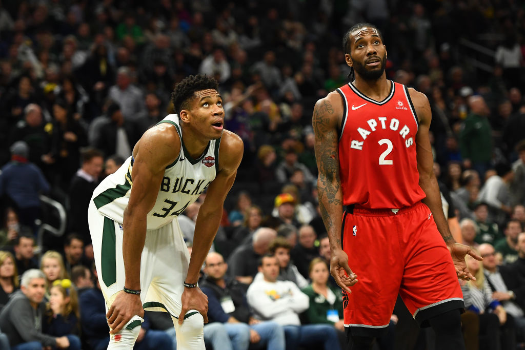 MVP candidates Giannis Antetokounmpo (left) and Kawhi Leonard face off in the 2019 Eastern Conference Finals.