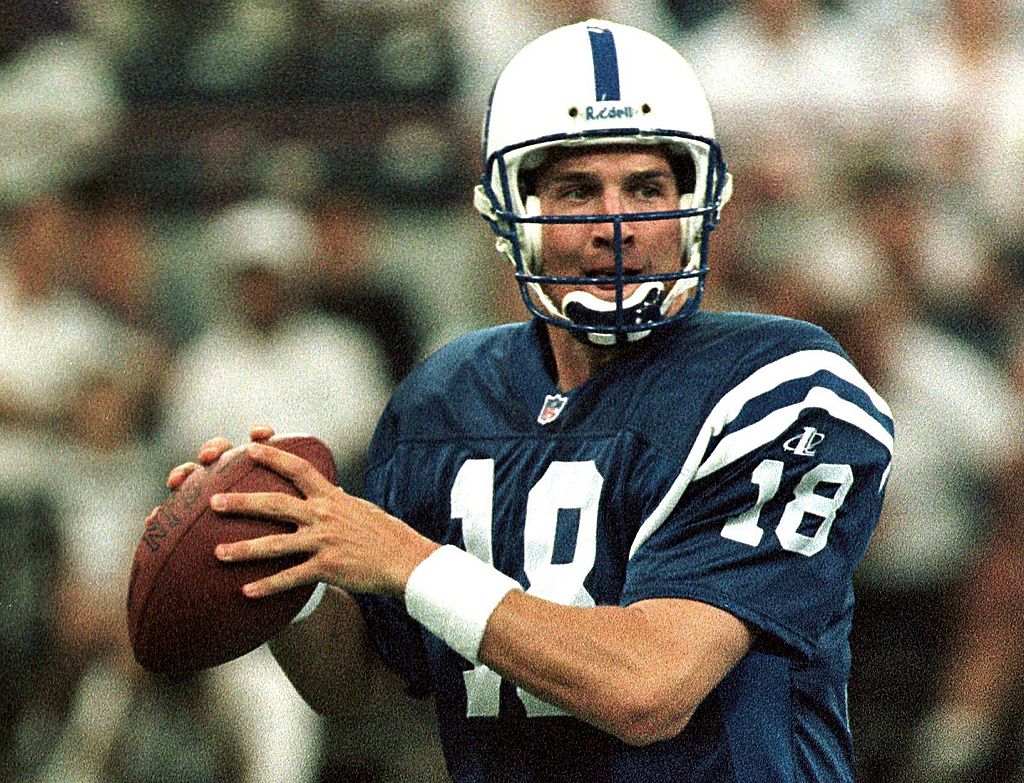 NFL great Peyton Manning during his rookie season. He hopes the latest group of rookie quarterbacks can break one of his records.