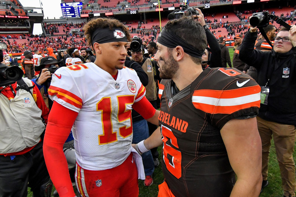 Patrick Mahomes (left) and Baker Mayfield play in divisions with the best quarterbacks in the NFL.