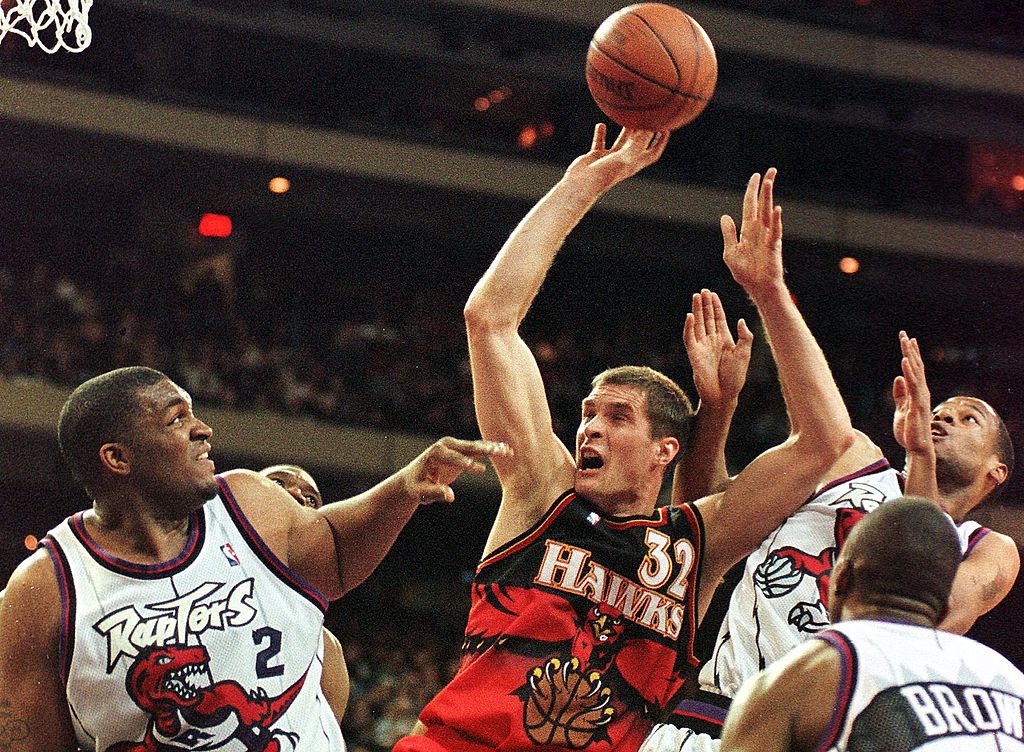 The first jerseys the Toronto Raptors wore featured a dinosaur front and center.