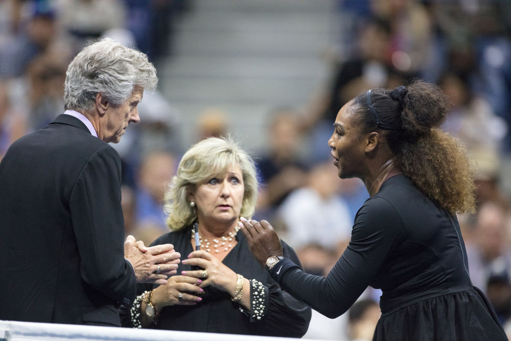 Serena Williams pleads her case with US Open referee Brian Earley