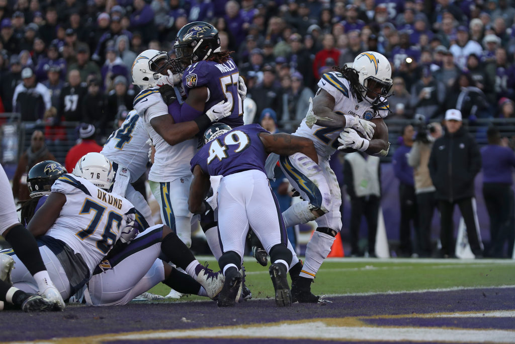 Melvin Gordon rushes for a touchdown against the Baltimore Ravens