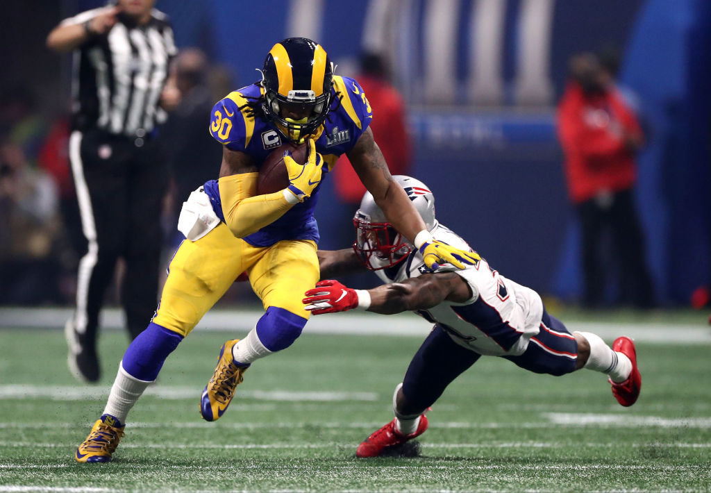Todd Gurley rushing the ball in Super Bowl LIII