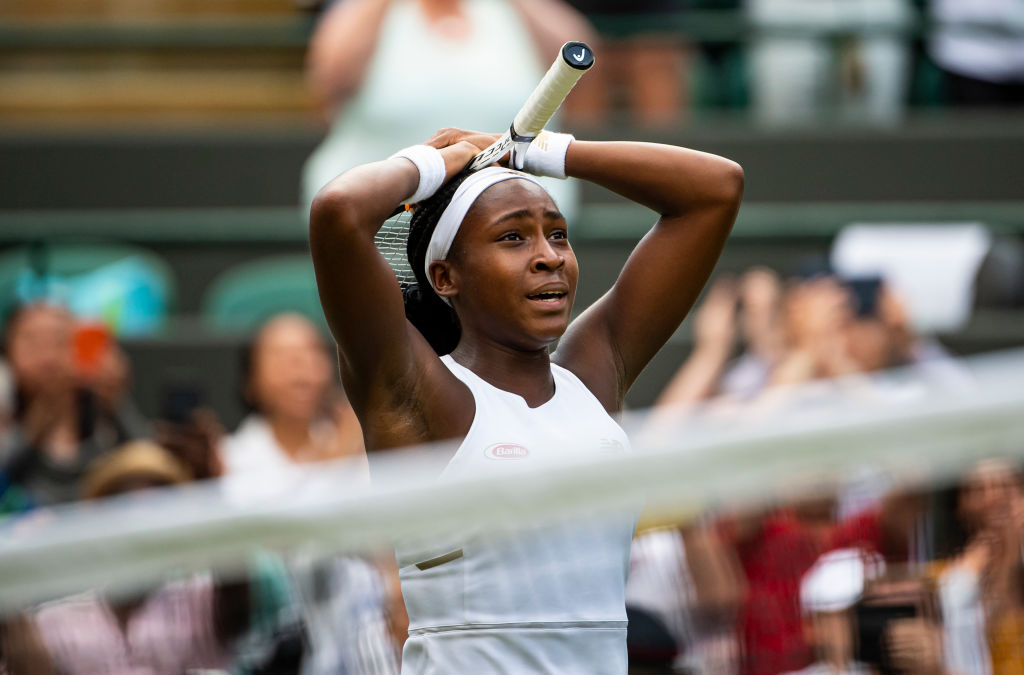 Cori Gauff celebrates her win over Venus Williams | Photo by TPN/Getty Images