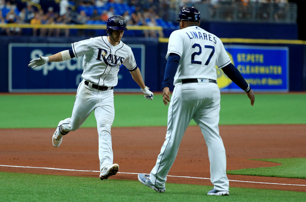 Brandon Lowe rounds the bases after a home run