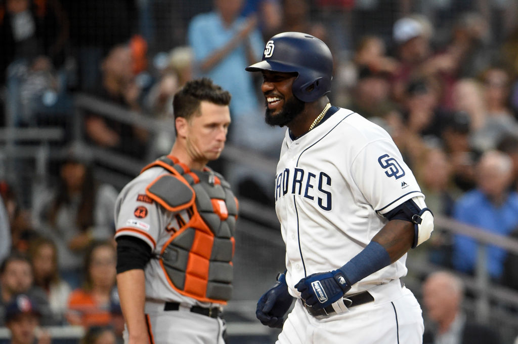 Franmil Reyes rounding the bases after hitting a home run
