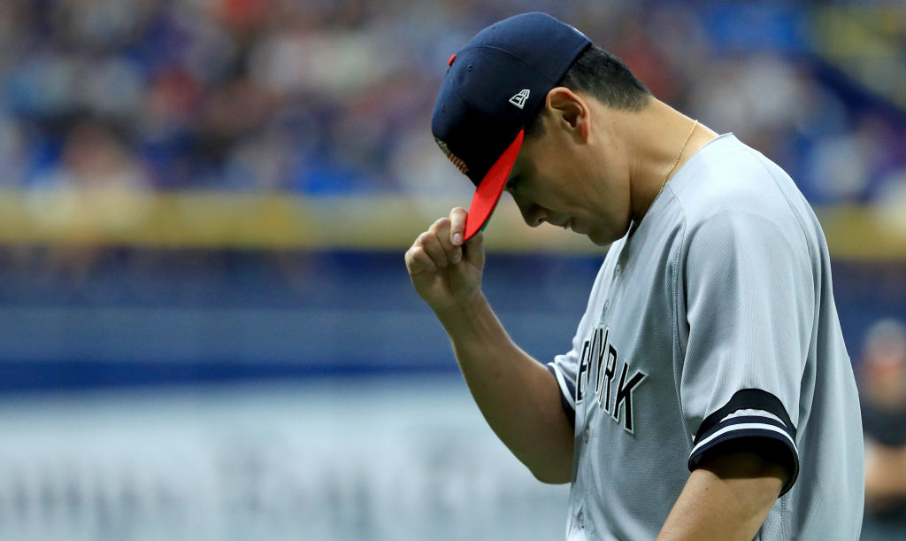 Masahiro Tanaka leaves the game against Tampa Bay