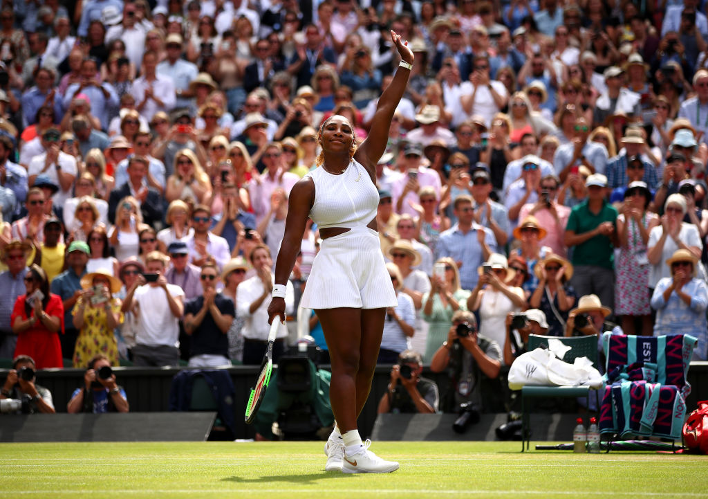 Serena Williams celebrates her victory over Barbora Strycova