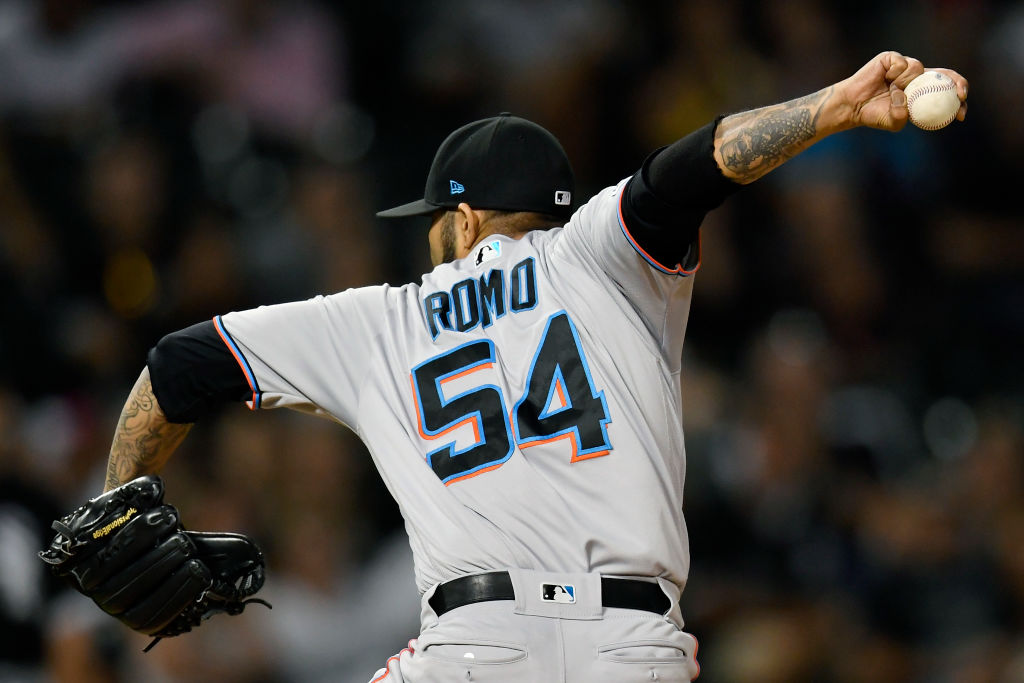 Sergio Romo #54 pitches against the Chicago White Sox