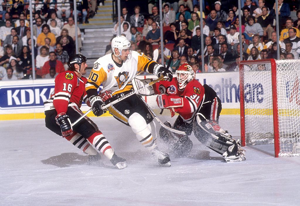 Ron Francis crashes the net in the Stanley Cup Finals