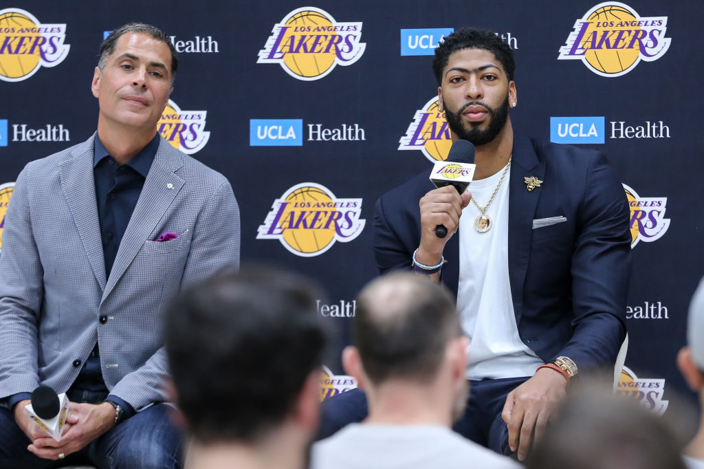 Los Angeles Lakers GM Rob Pelinka (left) hoped to add Anthony Davis and Kawhi Leonard in the 2019 offseason, but Leonard signed with the Clippers instead.