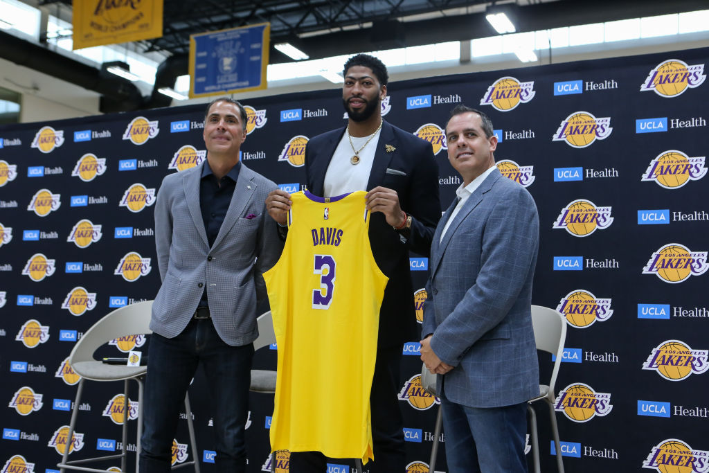 There isn't any bad blood between Rob Pelinka (left) and the Lakers and the New Orleans Pelicans over the Anthony Davis trade.