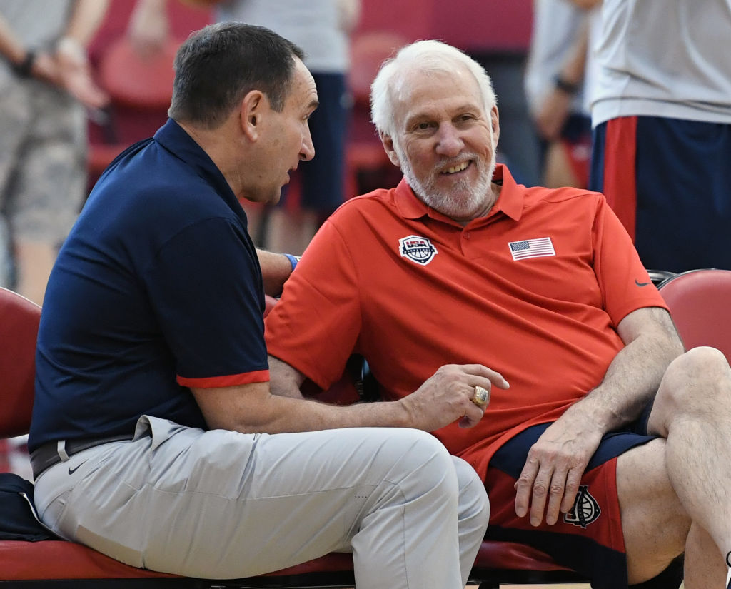 Gregg Popovich (right) takes over Team USA coaching duties in 2019, but several NBA stars are declining to play in the 2019 FIBA World Cup.