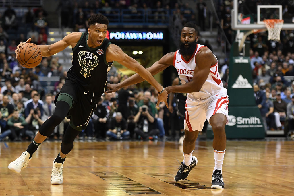 The Houston Rockets contend James Harden (right) should have been the 2019 NBA MVP over Giannis Antetokounmpo (left). Are they right?
