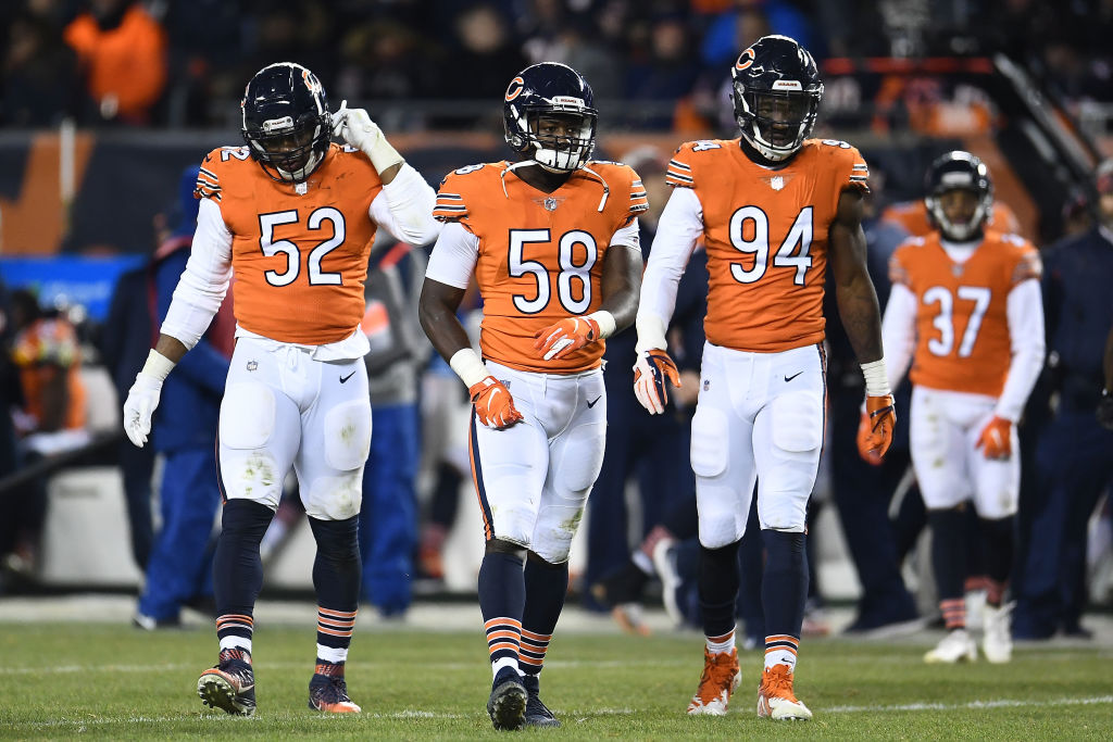 Khalil Mack (from left), Roquan Smith, and Leonard Floyd might give the Chicago Bears one of the best defenses in the NFL in 2019.