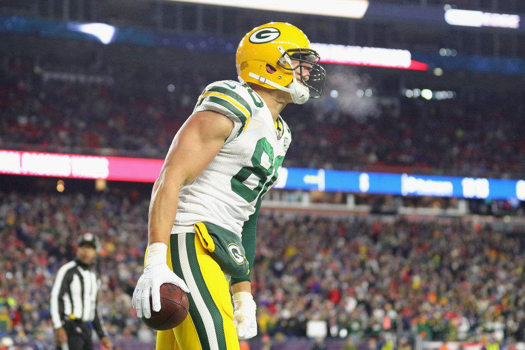 Jimmy celebrates scoring a touchdown against the New England Patriots