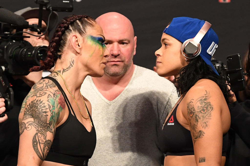 Cris Cyborg and Amanda Nunes facing off before their UFC 232 fight