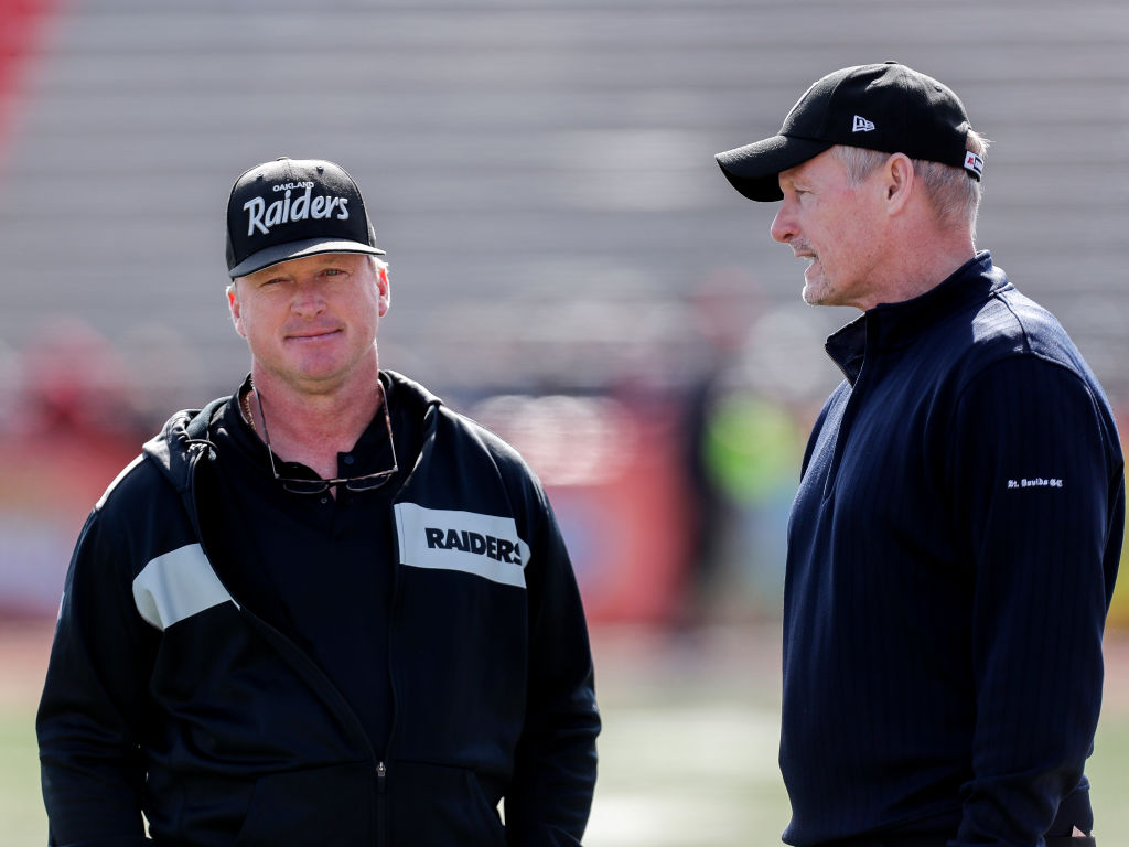 Head Coach Jon Gruden and General Manager Mike Mayock of the Oakland Raiders
