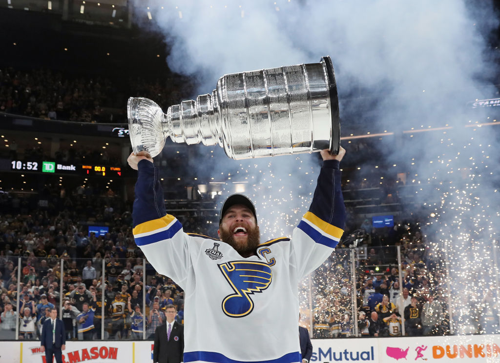 Alex Pietrangelo #27 of the St. Louis Blues holds the Stanley Cup