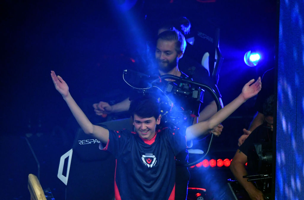Bugha celebrates after winning the final of the Solo competition