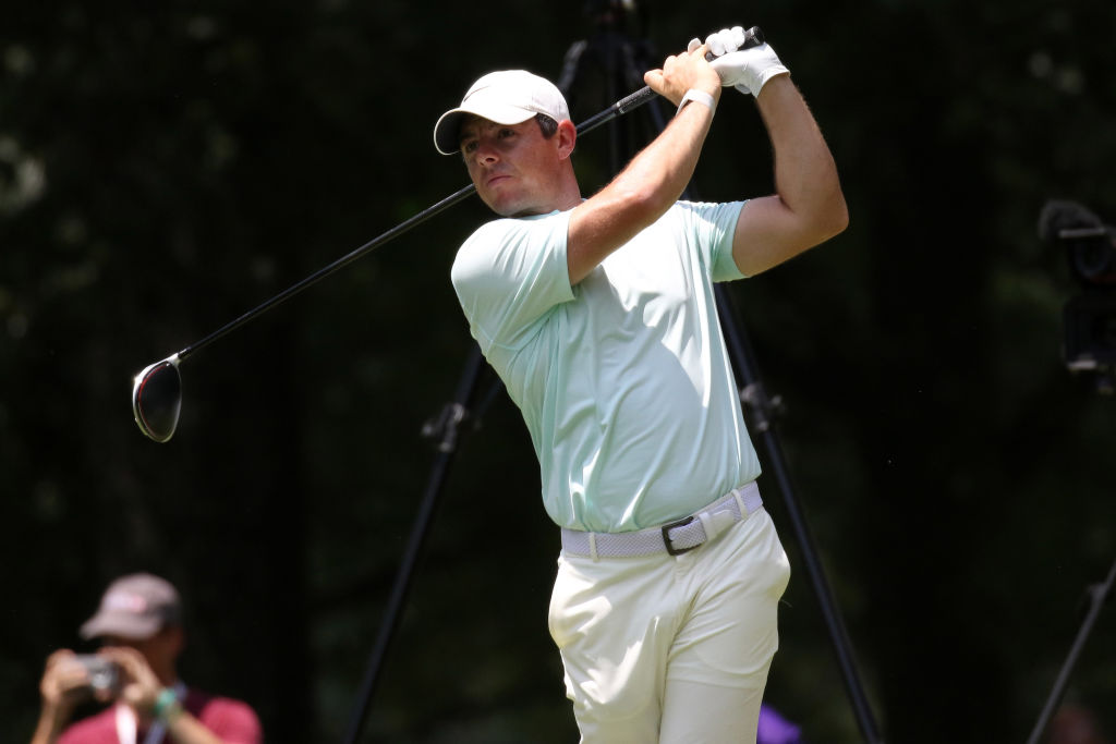 Rory McIlroy watches his shot at the St. Jude Invitational