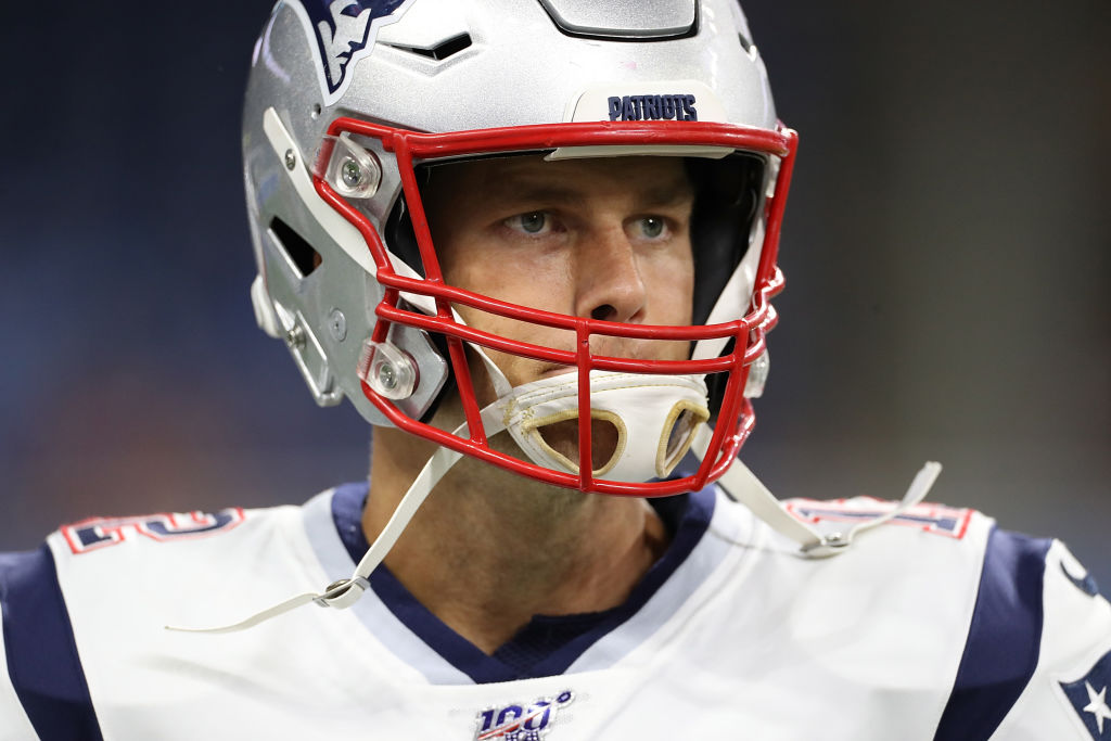 Tom Brady wearing his new Riddell Speedflex this preseason