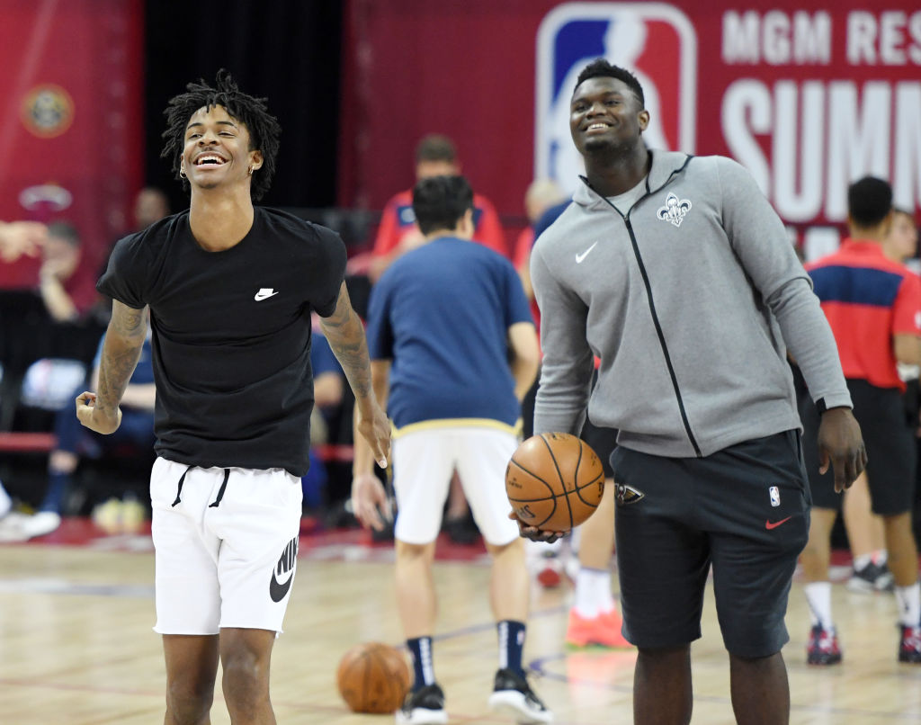 Ja Morant and Zion Williamson warm up in the Summer League