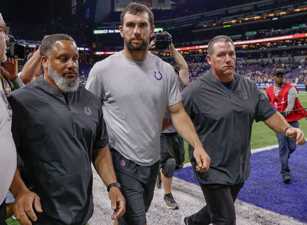 Andrew Luck #12 of the Indianapolis Colts walks off