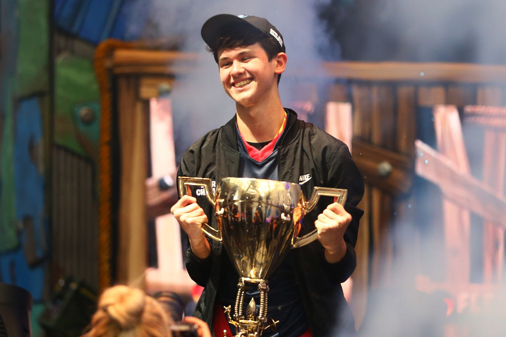 Kyle “Bugha” Giersdorf celebrates after winning the Fortnite World Cup