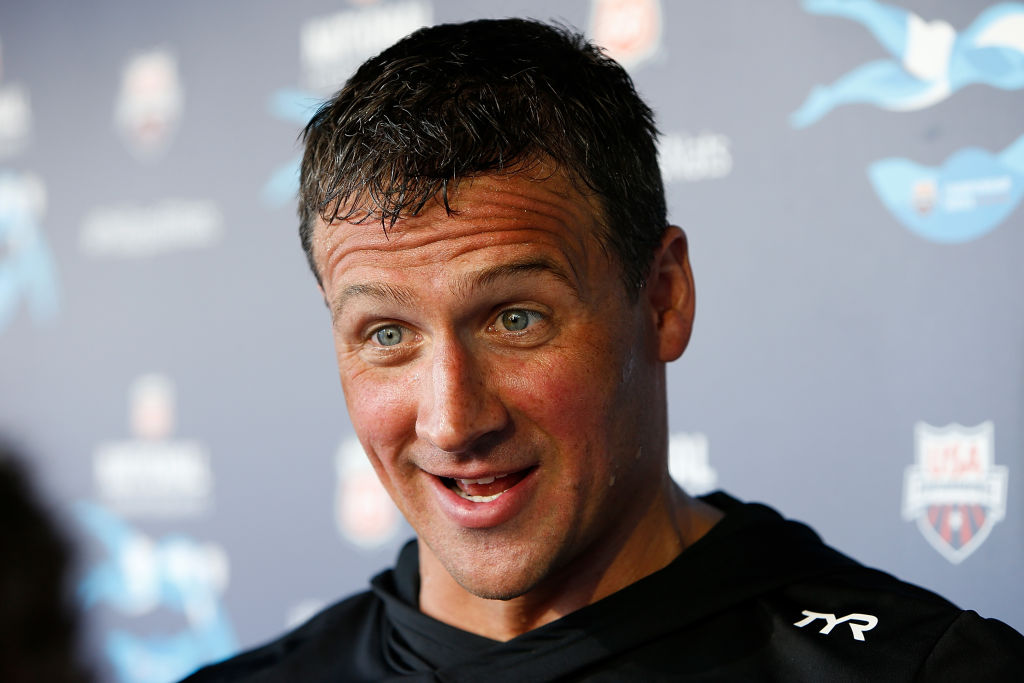 Ryan Lochte speaks to the media after winning the Men's 200m Individual Medley