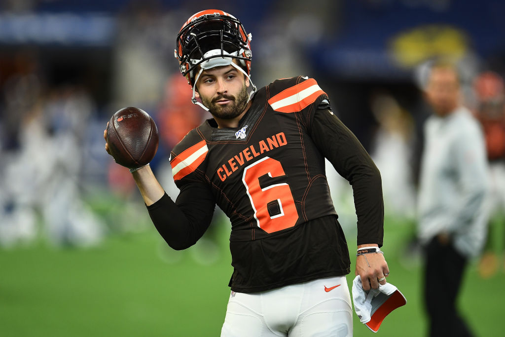 Baker Mayfield #6 of the Cleveland Browns participates in warmups