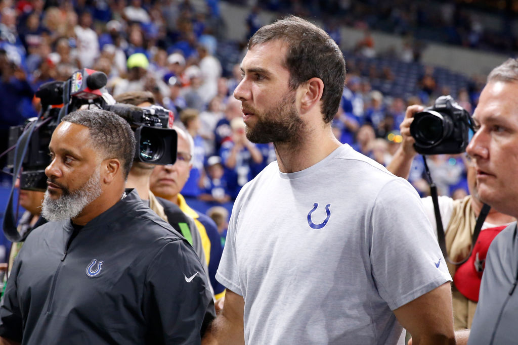 Andrew Luck #12 of the Indianapolis Colts walks off the field