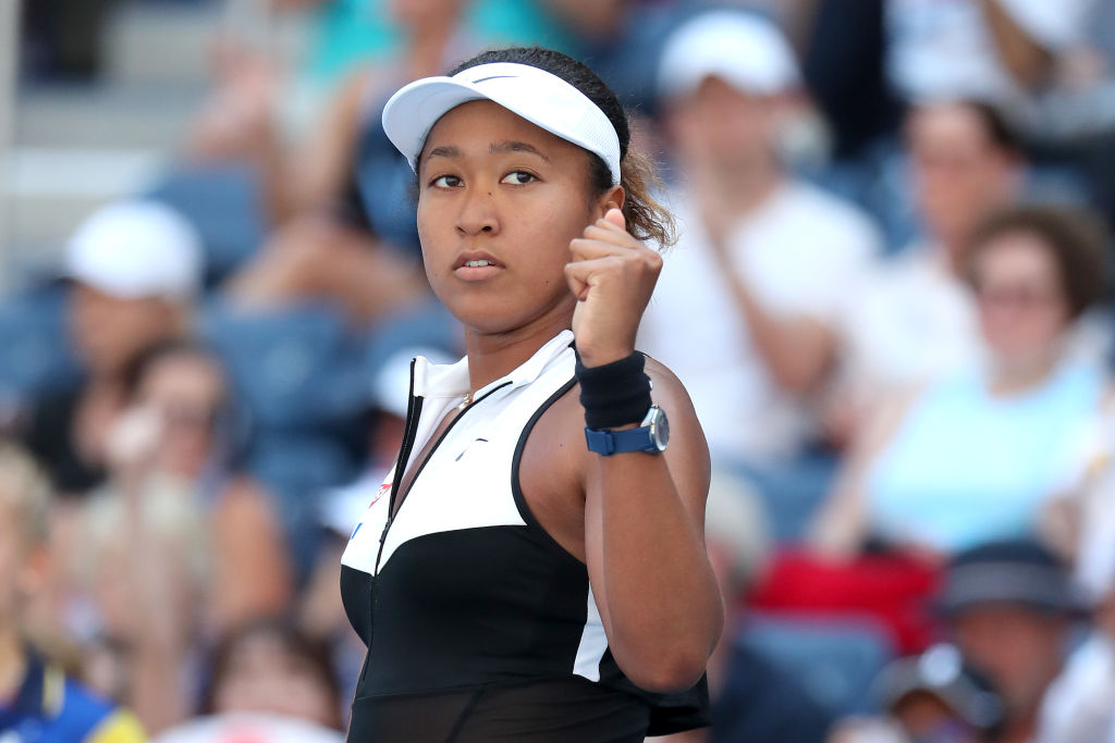 Naomi Osaka of Japan celebrates victory