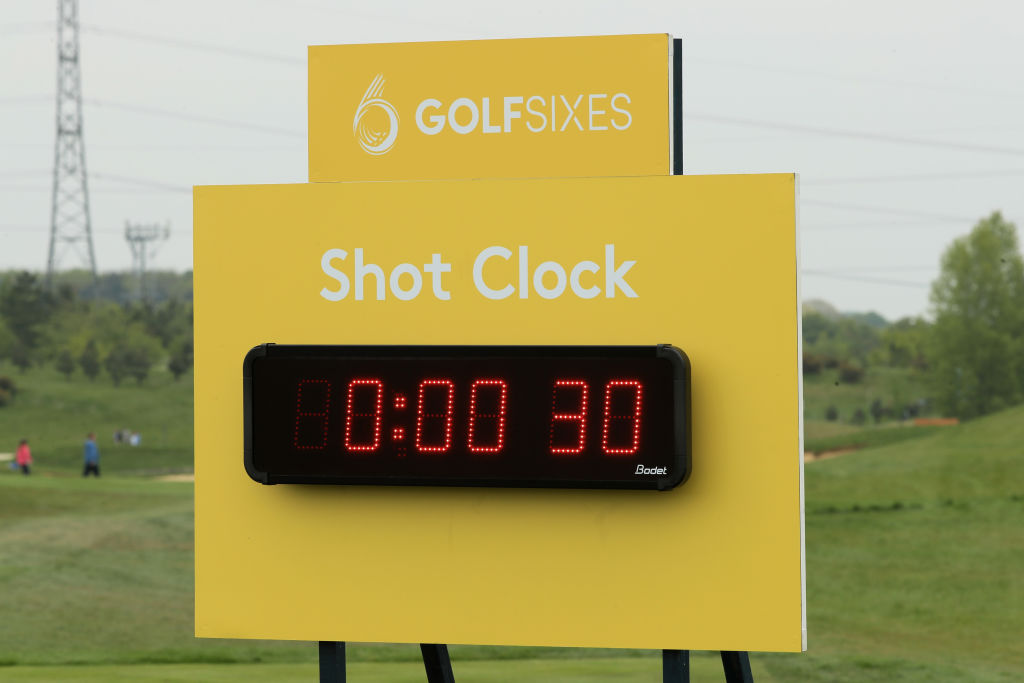 General View of the shot clock on the 4th hole during day one