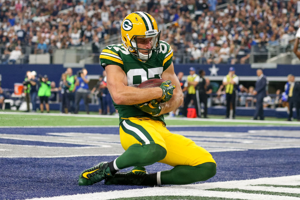 Green Bay Packers wide receiver Jordy Nelson (87) cradles a touchdown