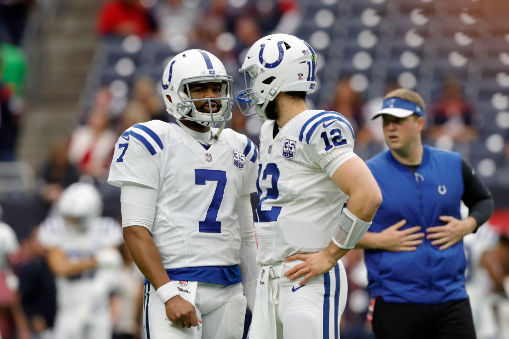Jacoby Brissett (left) might have to guide the Colts if QB Andrew Luck misses significant time.