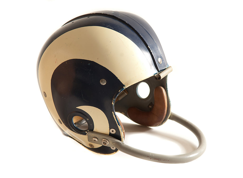 Vintage Los Angeles Rams football helmet with single cross bar facemask