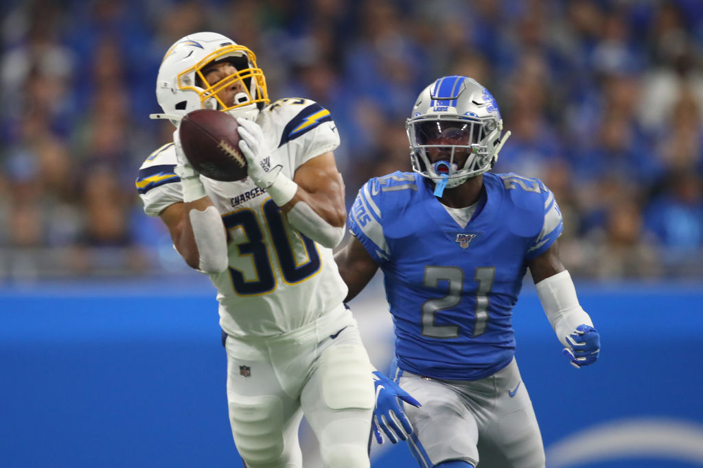 Austin Ekeler hauls in a pass from Philip Rivers
