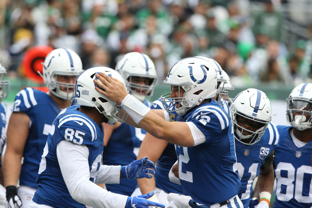 Andrew Luck celebrating after a touchdown pass